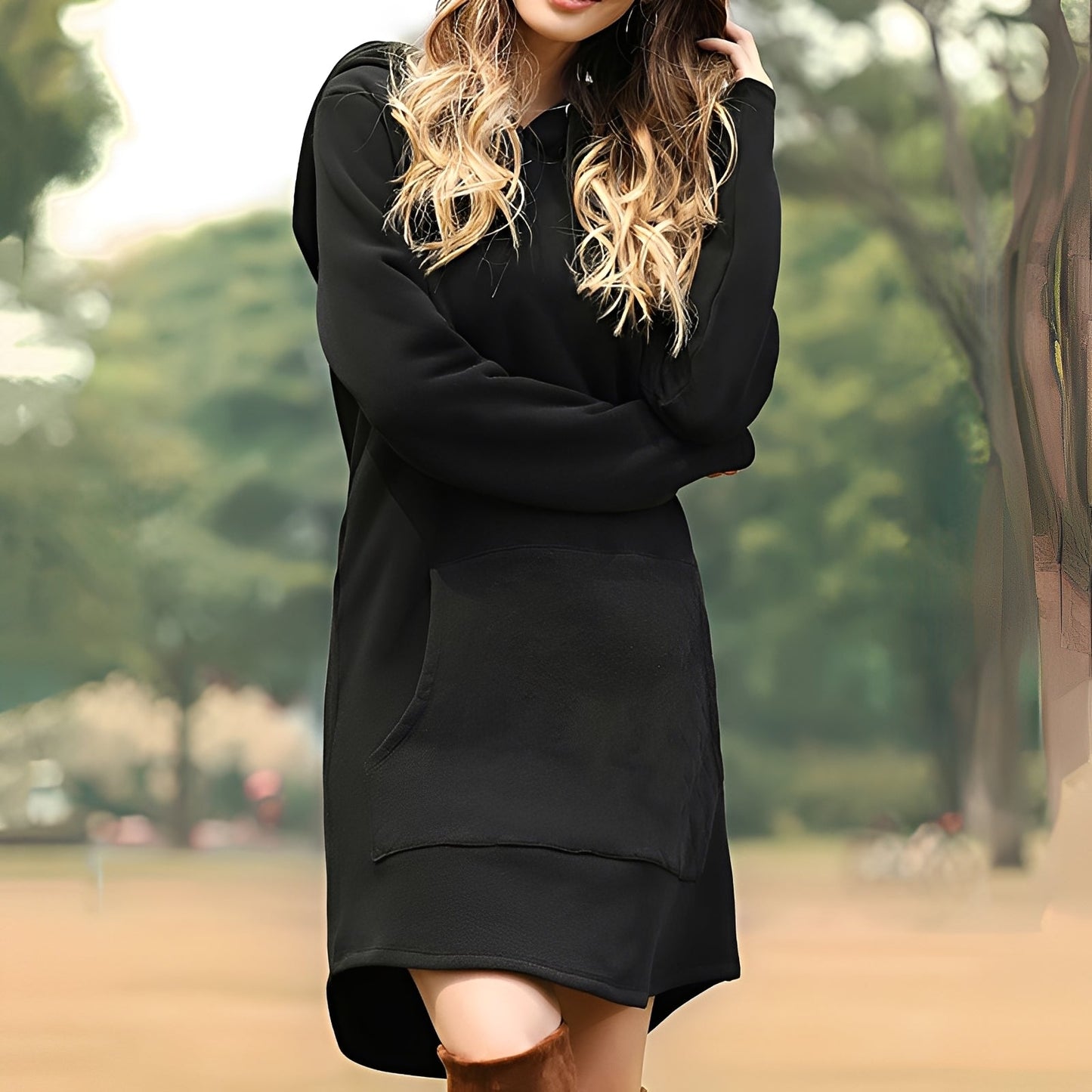Glenna - Langes, bequemes Damenkapuzenkleid