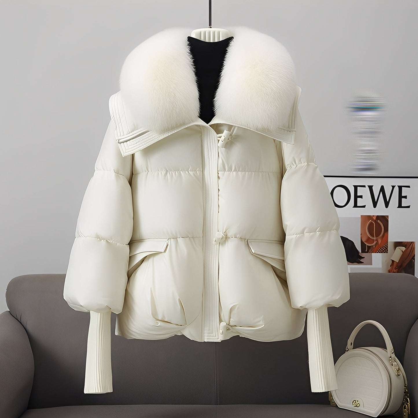 Victoria - trendige Windjacke mit Daunen und Pelzkragen für Frauen