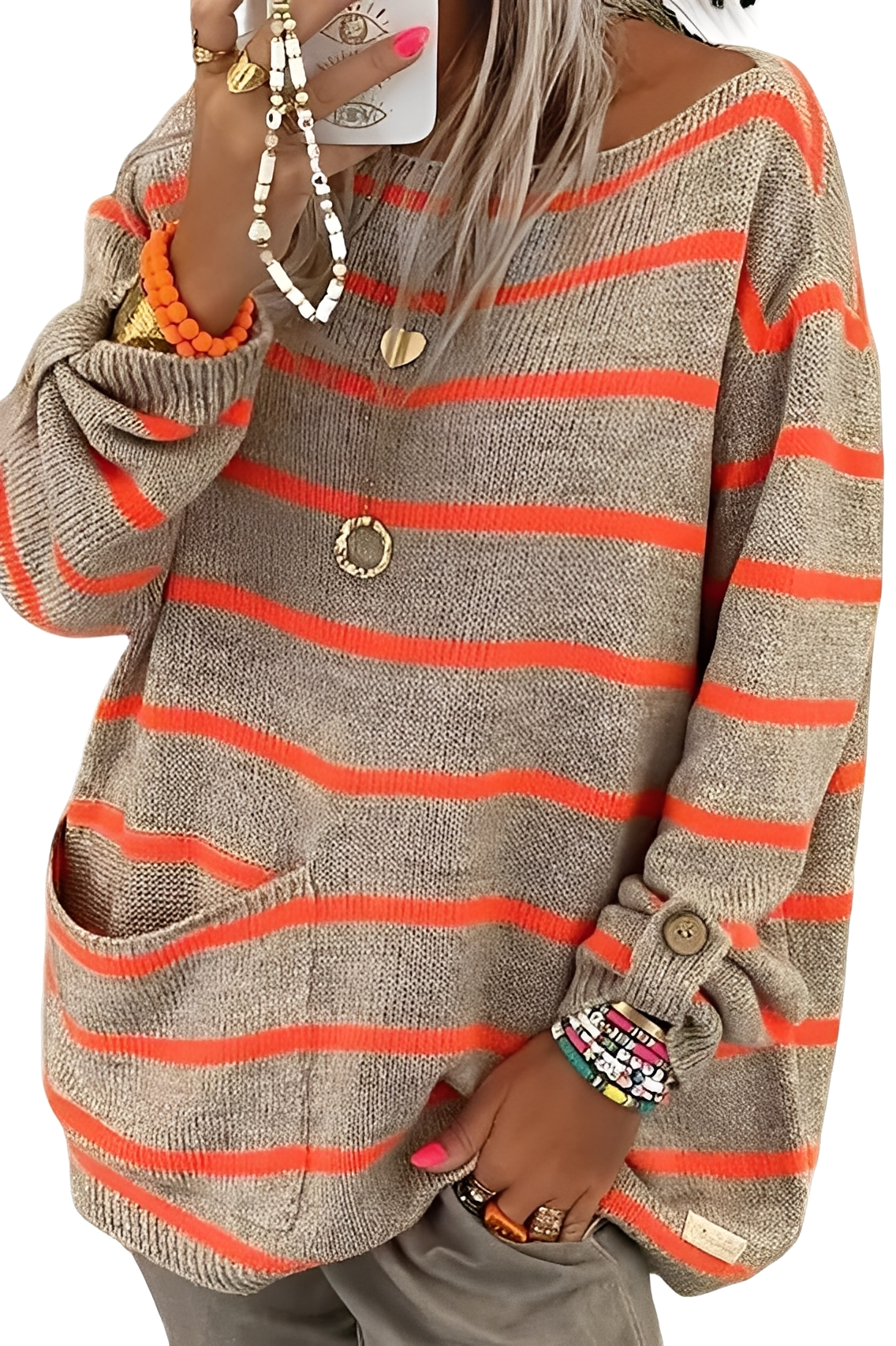 Elianna - Bequemer, locker geschnittener Damenpullover mit Streifen
