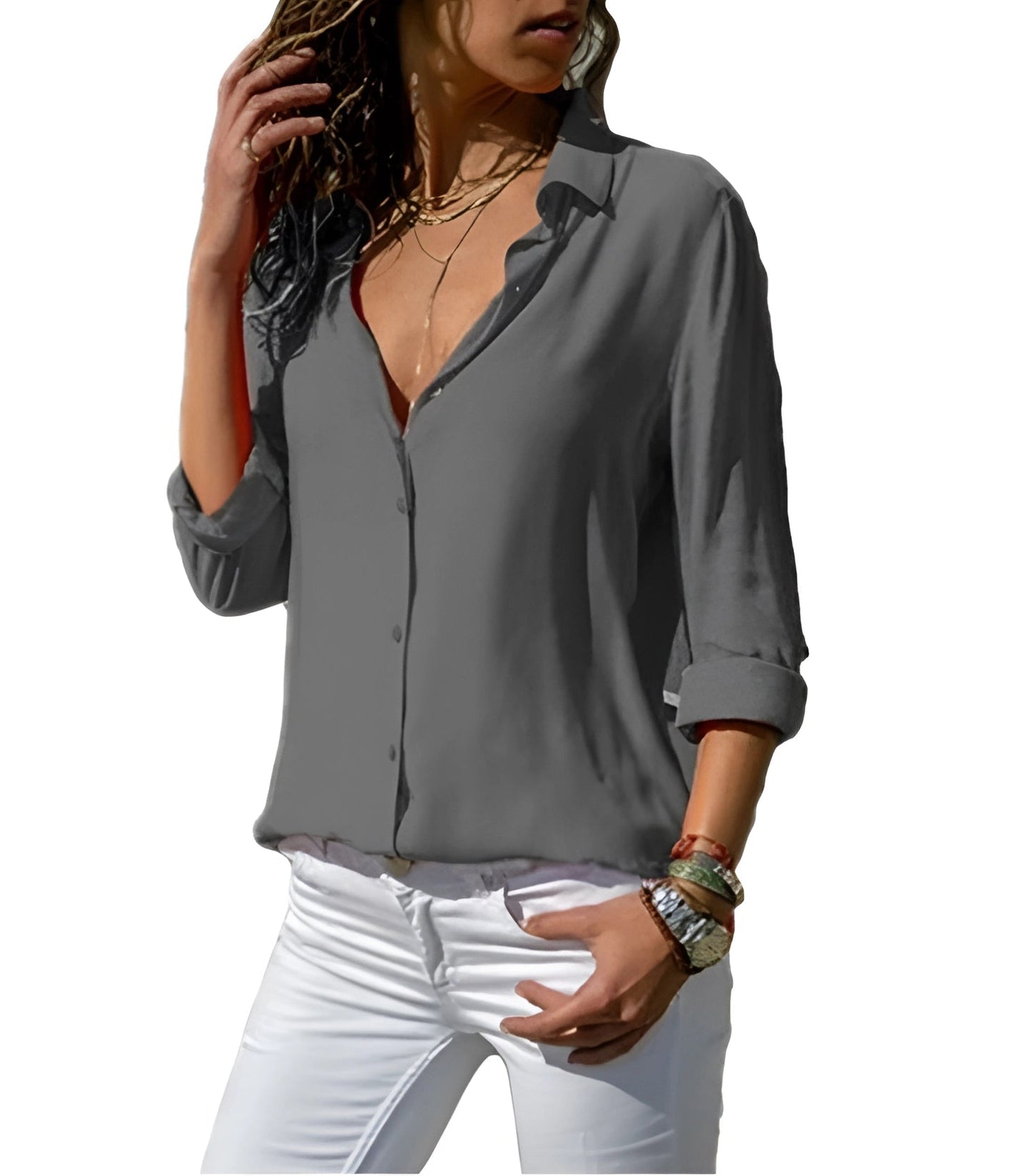Aiah – Seidenbluse mit V-Ausschnitt und lockerem Schnitt