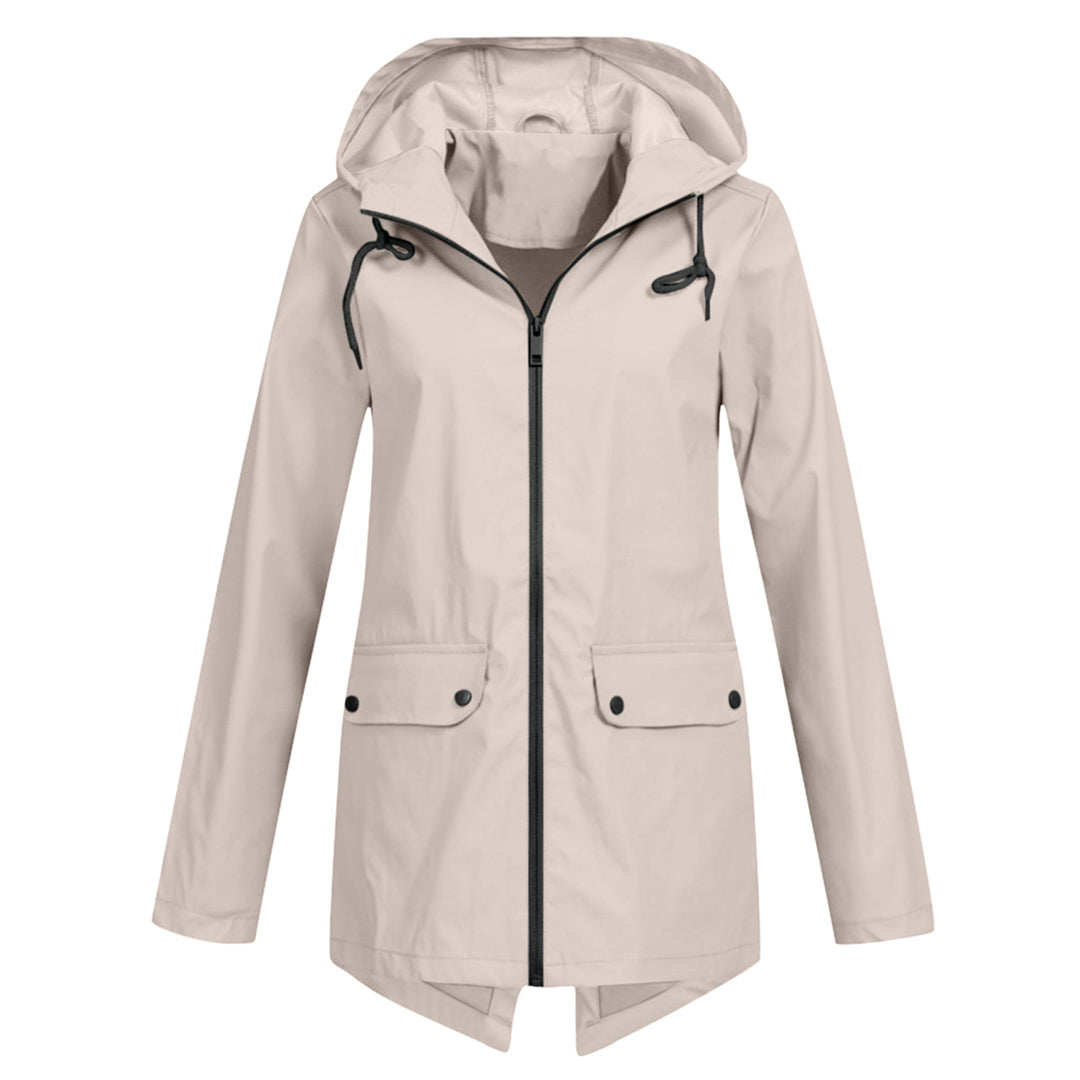 Aredhel - Damen Regenjacke mit Kapuze, lang geschnitten
