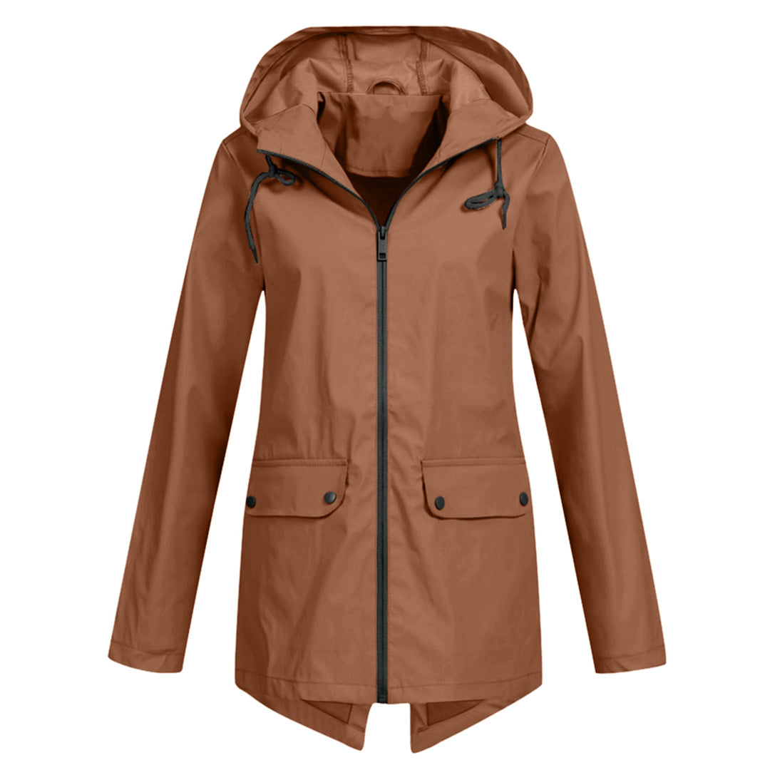 Aredhel - Damen Regenjacke mit Kapuze, lang geschnitten