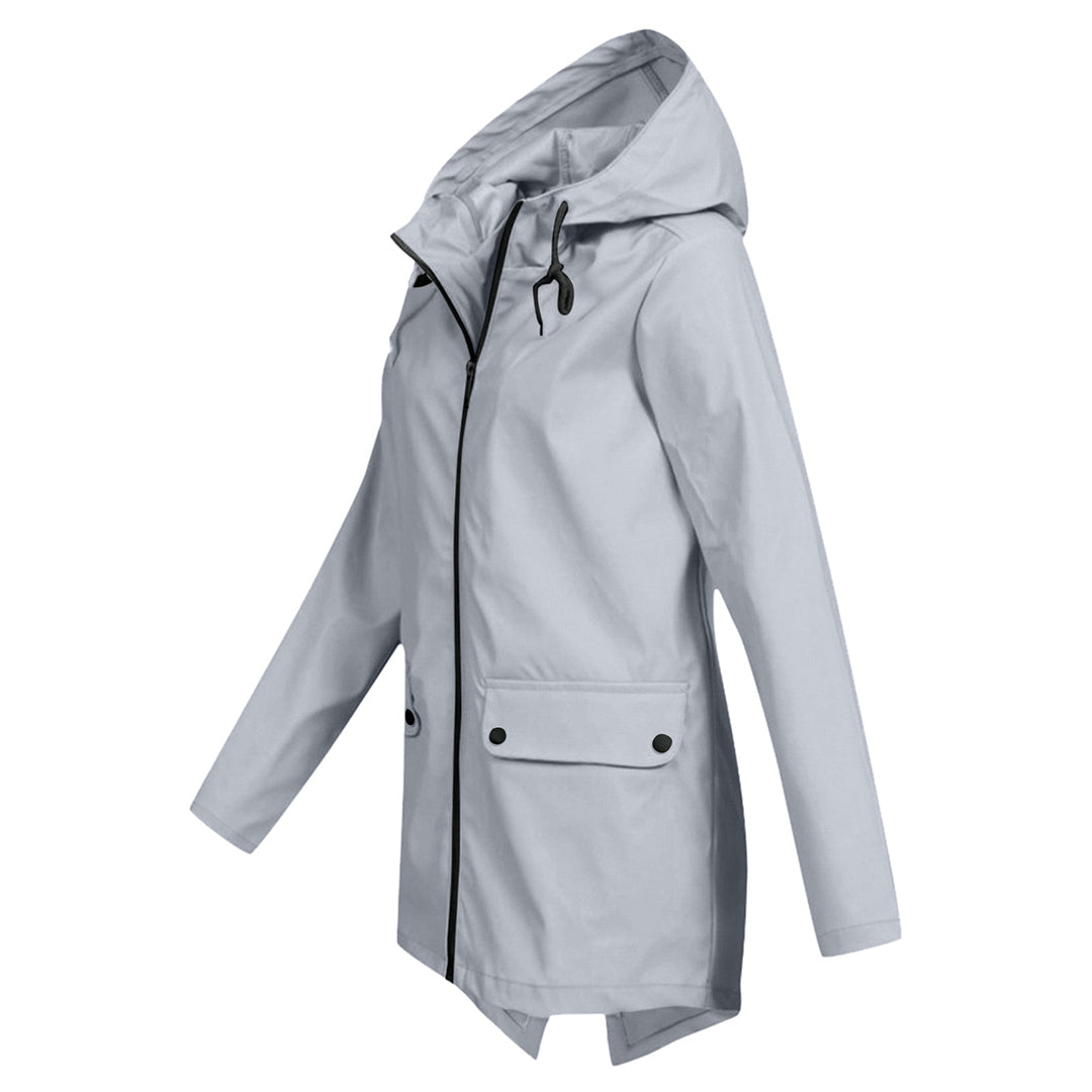 Aredhel - Damen Regenjacke mit Kapuze, lang geschnitten