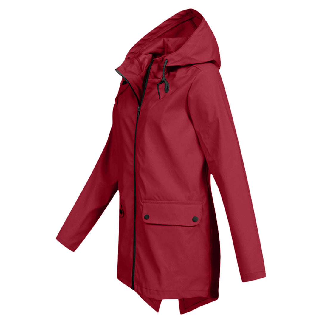 Aredhel - Damen Regenjacke mit Kapuze, lang geschnitten