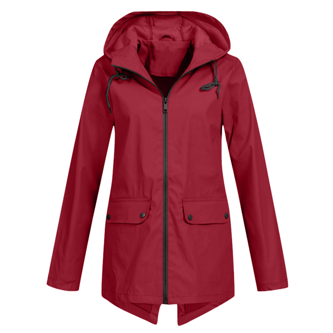 Aredhel - Damen Regenjacke mit Kapuze, lang geschnitten