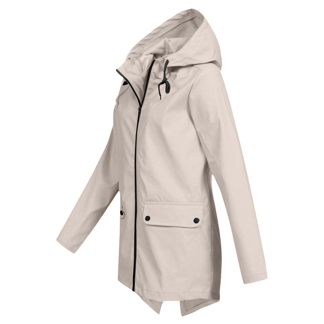 Aredhel - Damen Regenjacke mit Kapuze, lang geschnitten