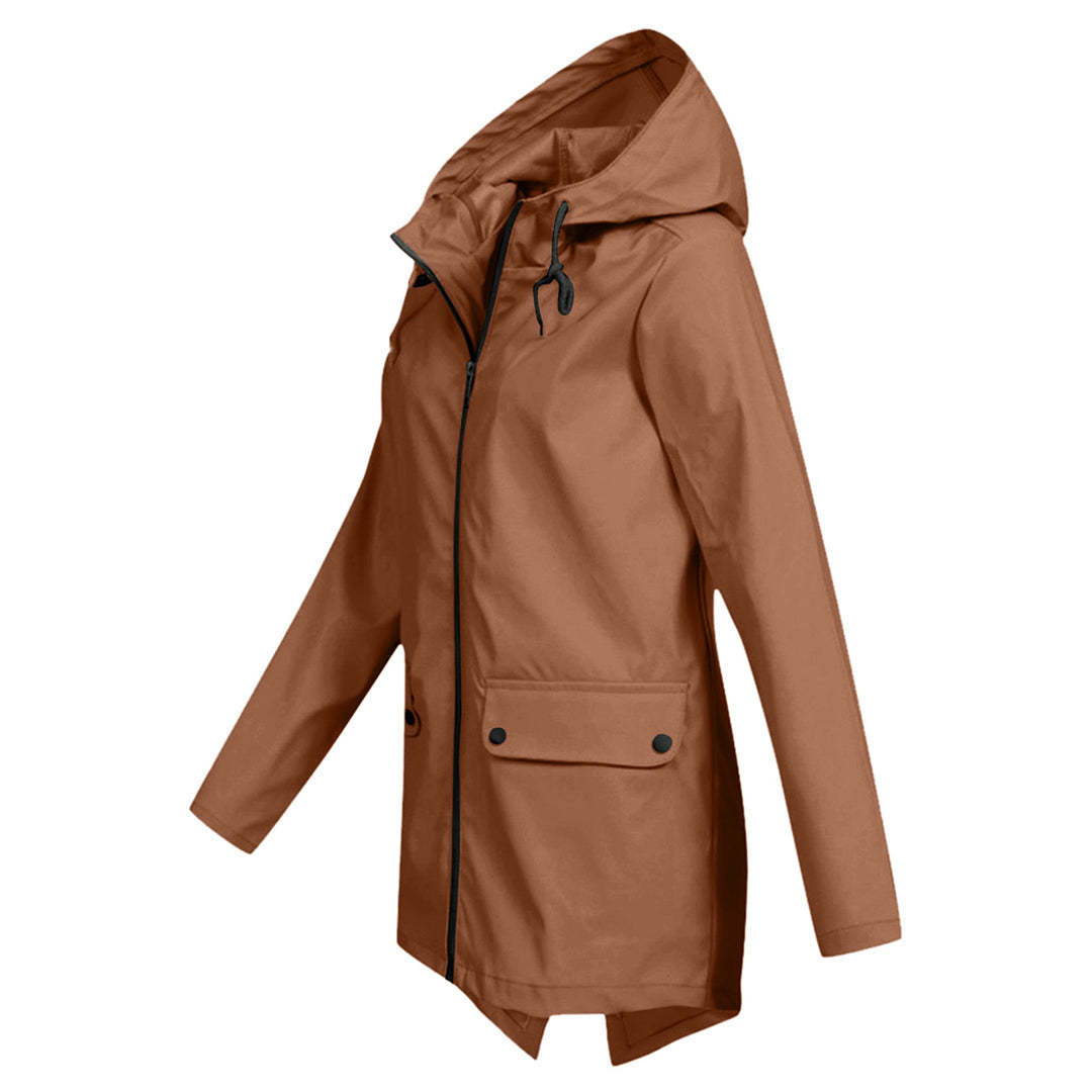 Aredhel - Damen Regenjacke mit Kapuze, lang geschnitten