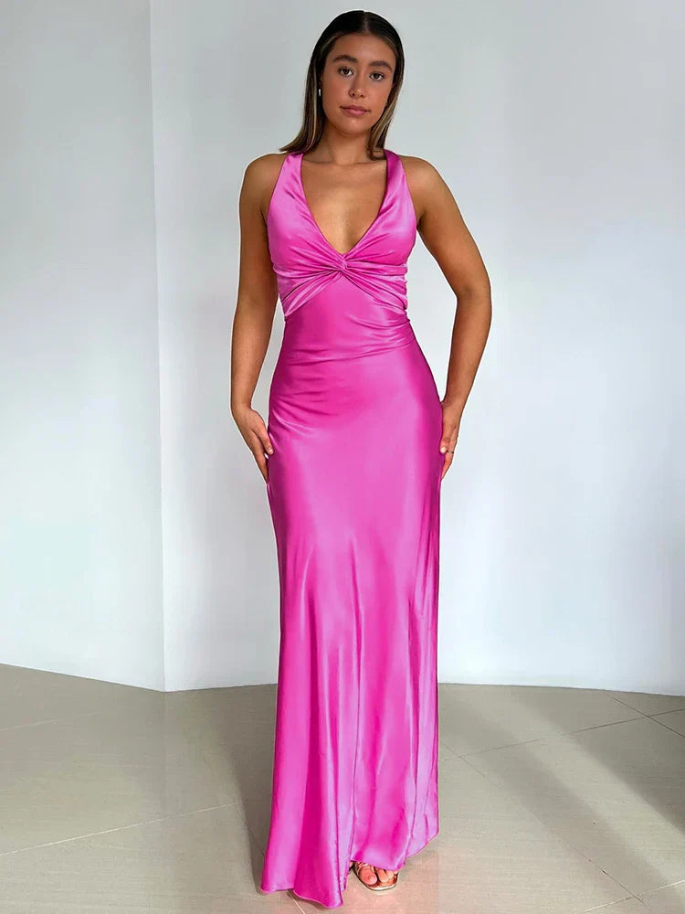 Marlene – Satin-Abendkleid mit Nackenträger