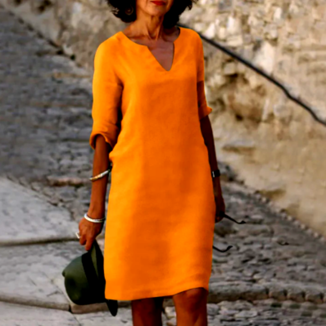 Lina – Damenkleid mit V-Ausschnitt und 3/4-Ärmeln