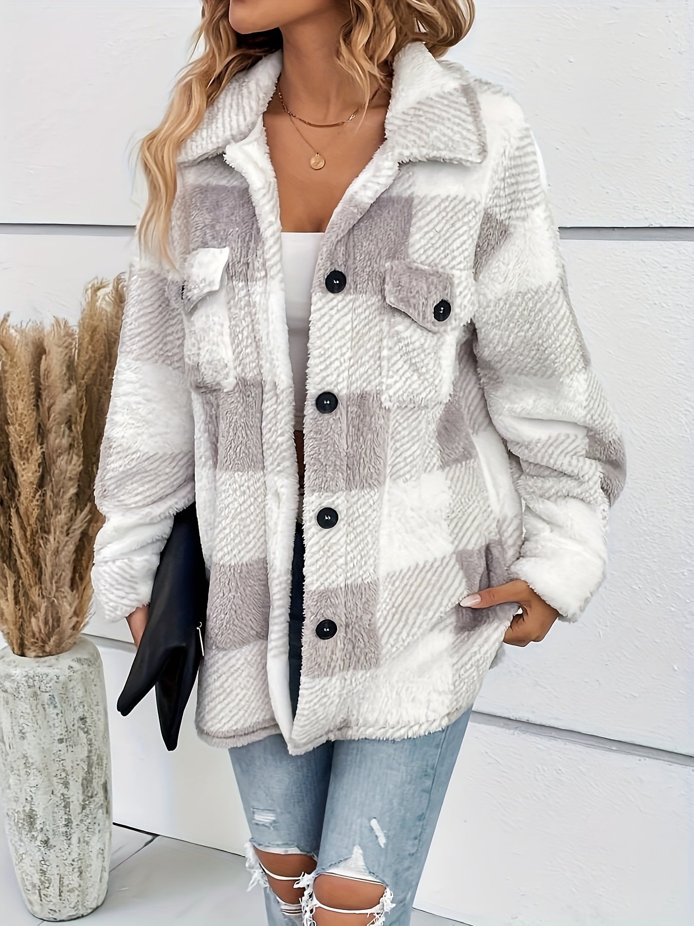 Julie - Warme Frauen-Fleecejacke mit Karomuster