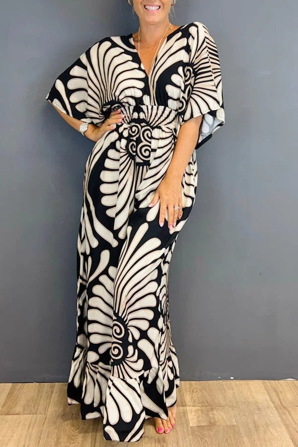 Elvira - Vintage-Einteiler mit Blumenmuster und Rüschenärmeln