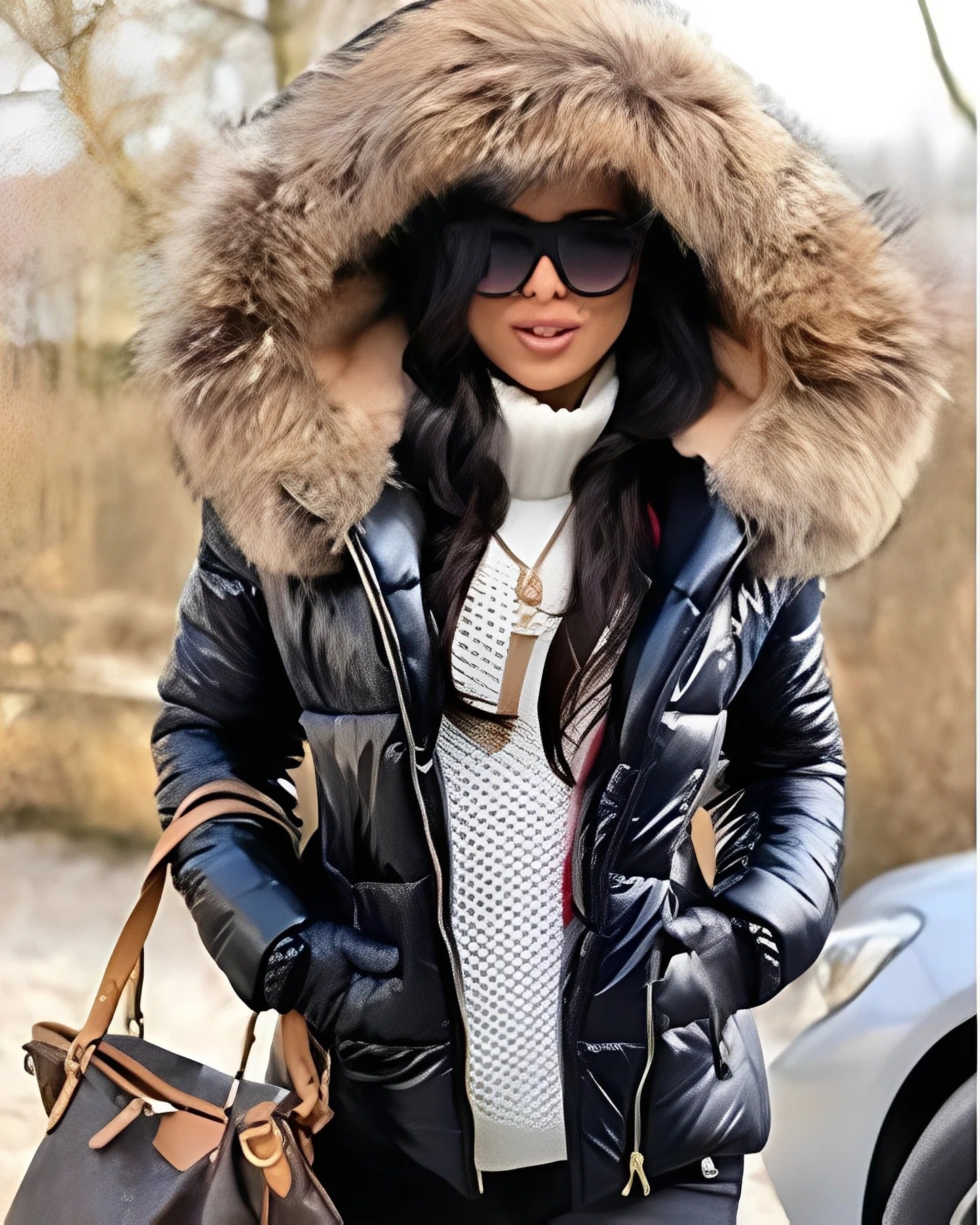 Jessica - Glänzende Damen-Daunenjacke mit Kapuze