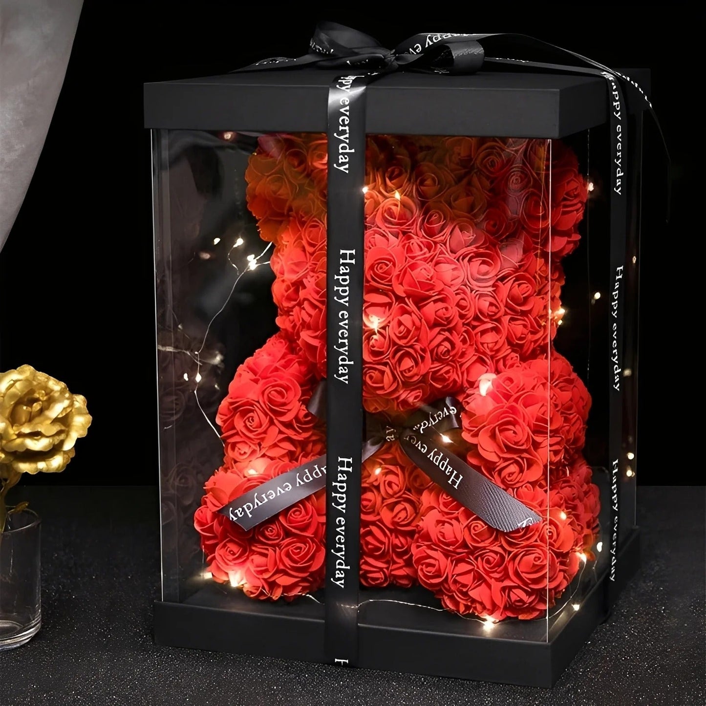 Teddie - Herziger Rosenbär mit LED-Geschenkbox für den Valentinstag