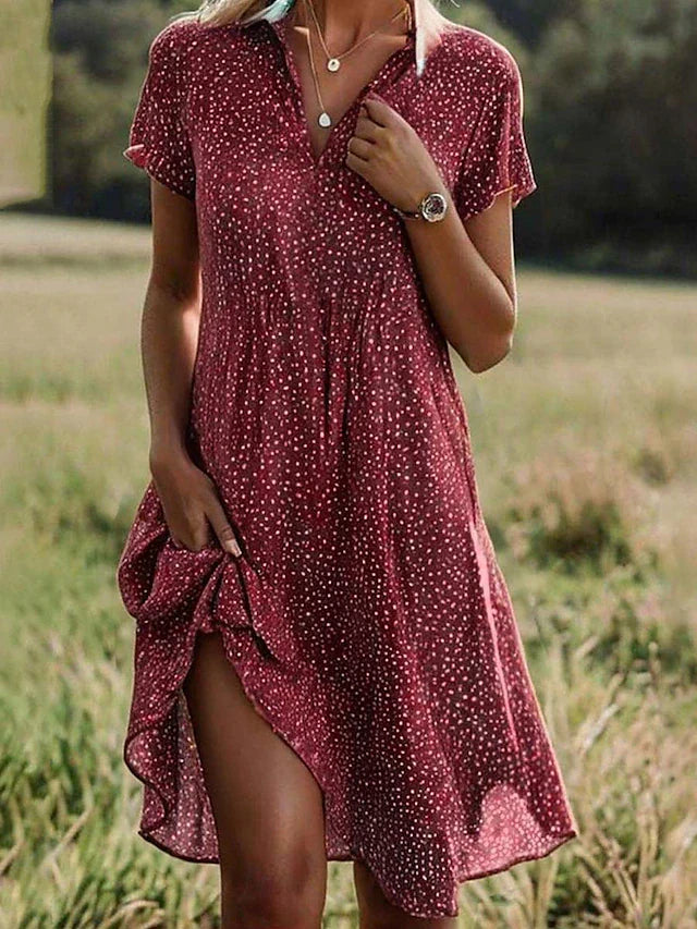 Liora – Midi-Hemdblusenkleid mit kurzen Ärmeln