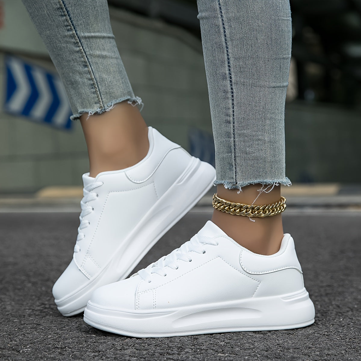 Techno - Damen Sneaker aus weißem Leder, Einfacher Look