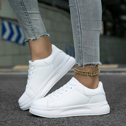 Techno - Damen Sneaker aus weißem Leder, Einfacher Look
