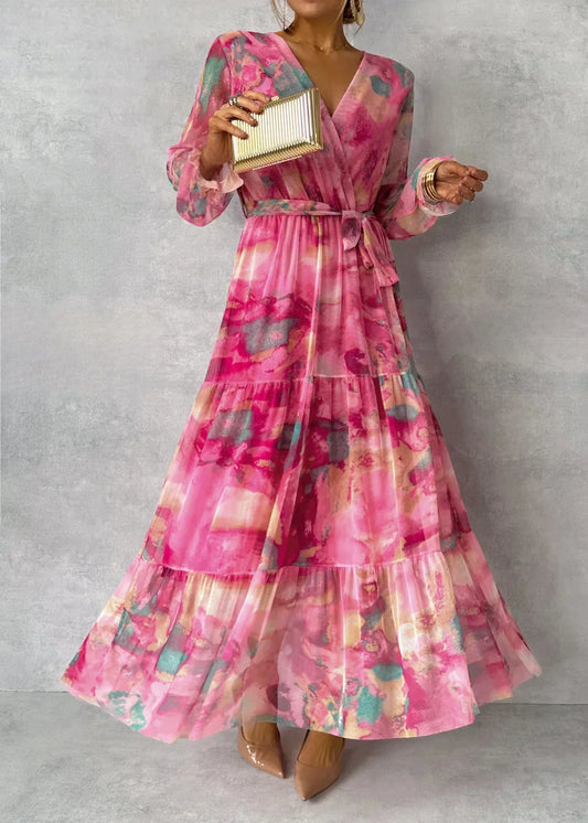Elara – Langes Wickelkleid mit Blumendruck