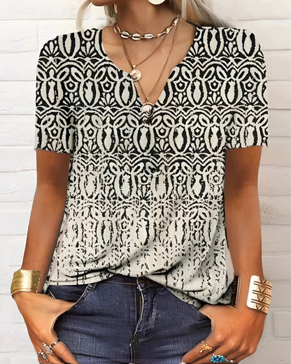 Denise - Damen Boho-Bluse mit V-Ausschnitt und Knöpfen