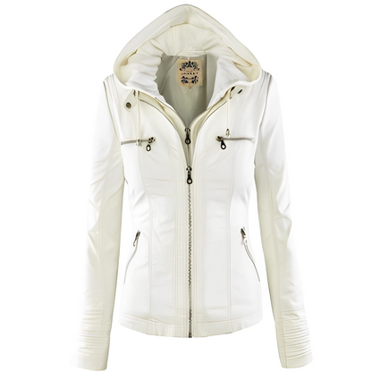 Janene - Komfortable, wasserdichte Damen-Lederjacke mit Kapuze
