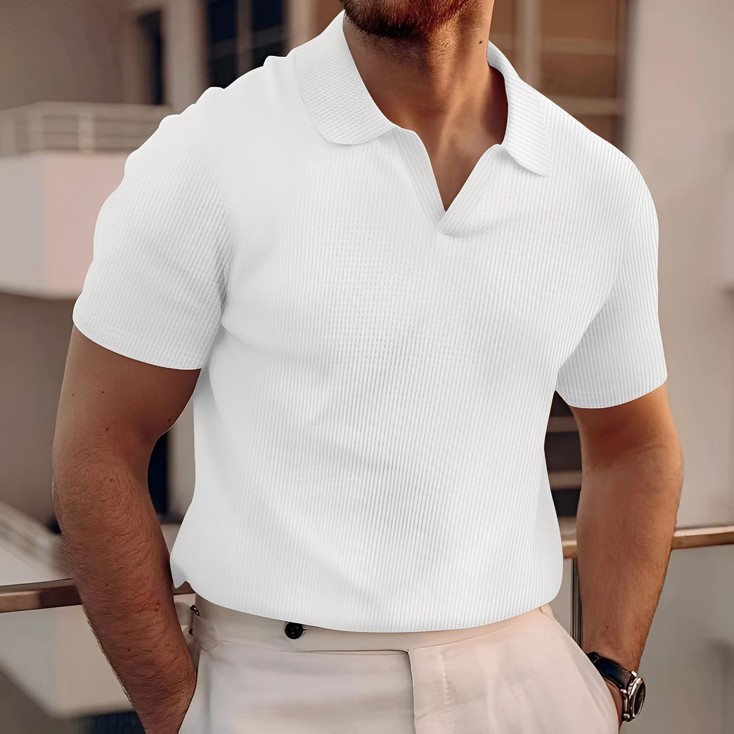 Harley - Einfaches Männer-Poloshirt mit kurzen Ärmeln und Wabenmuster