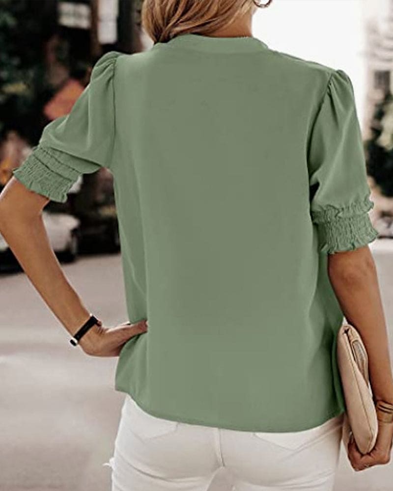 Sophia – V-Ausschnitt Bluse mit Kurzen Ärmeln