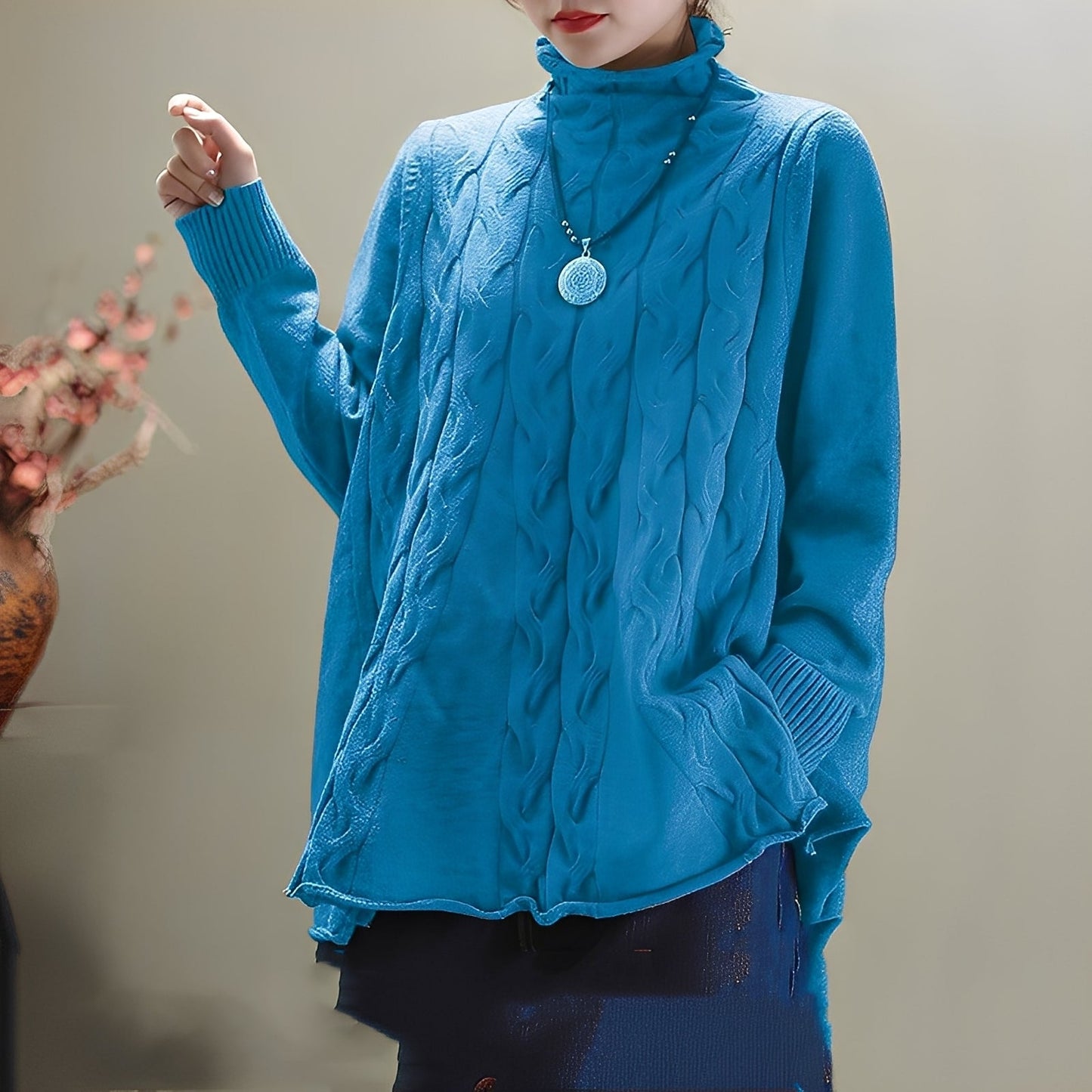 Merla - Bequemer Damenrollkragenpullover mit Seitenschlitz