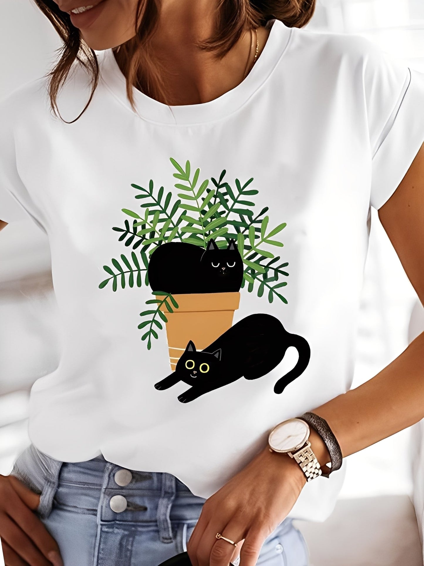 Annalise - Damen-Shirt mit Aufdrucken und kurzen Ärmeln