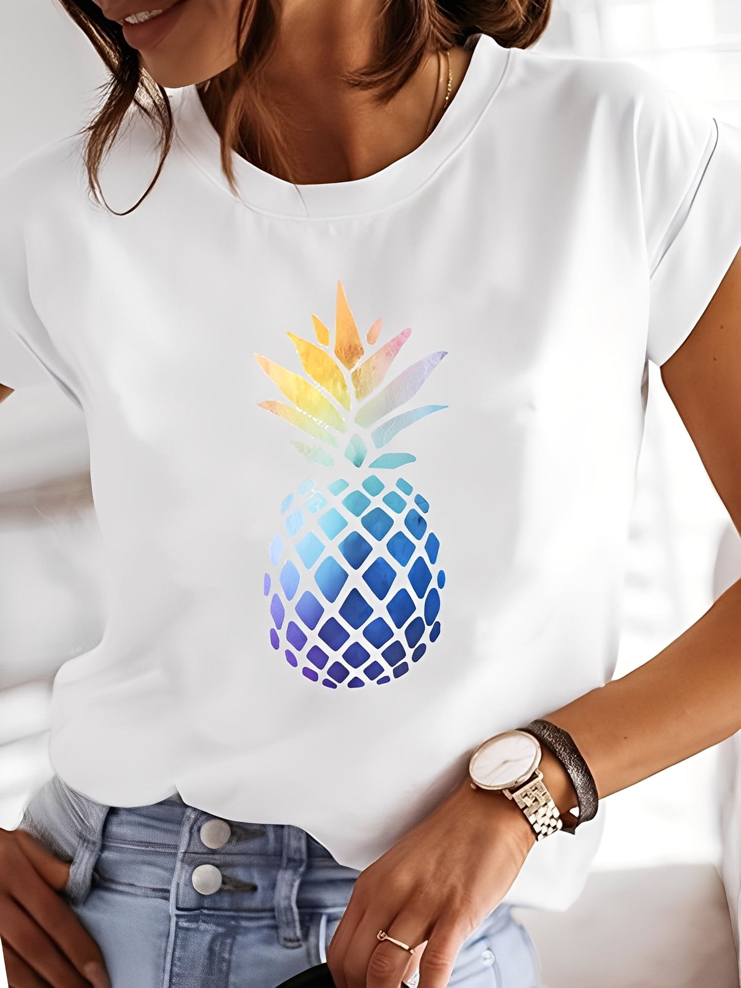 Annalise - Damen-Shirt mit Aufdrucken und kurzen Ärmeln