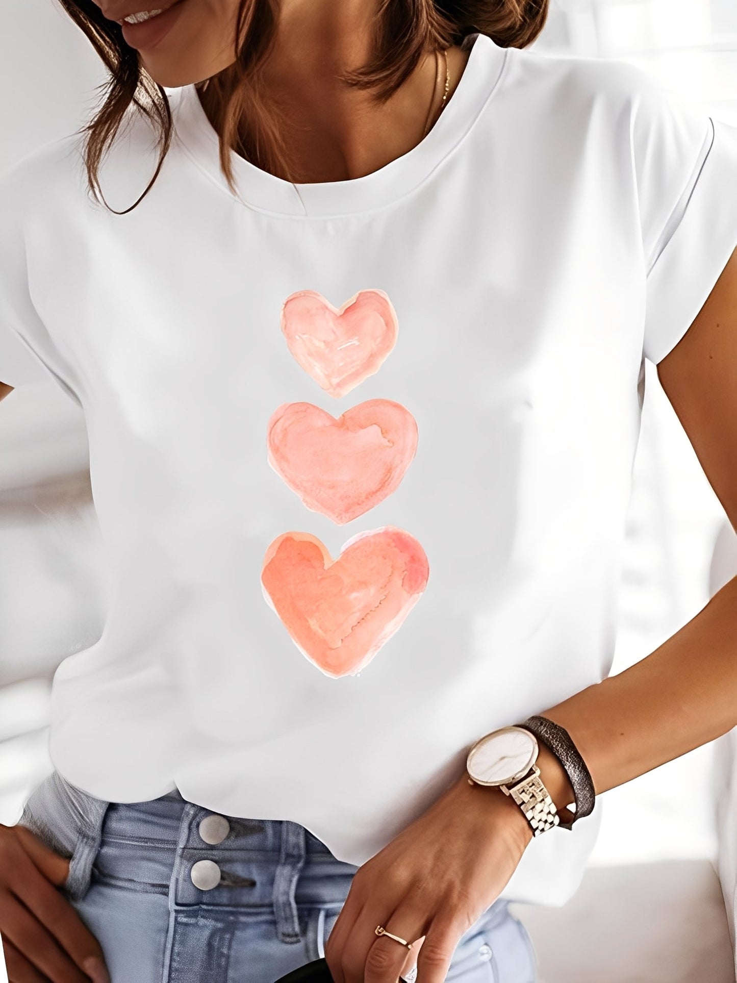 Annalise - Damen-Shirt mit Aufdrucken und kurzen Ärmeln