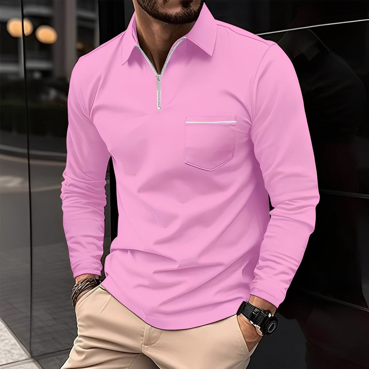 Bernard - Bequemes Langarm-Shirt mit Brusttasche für Herren