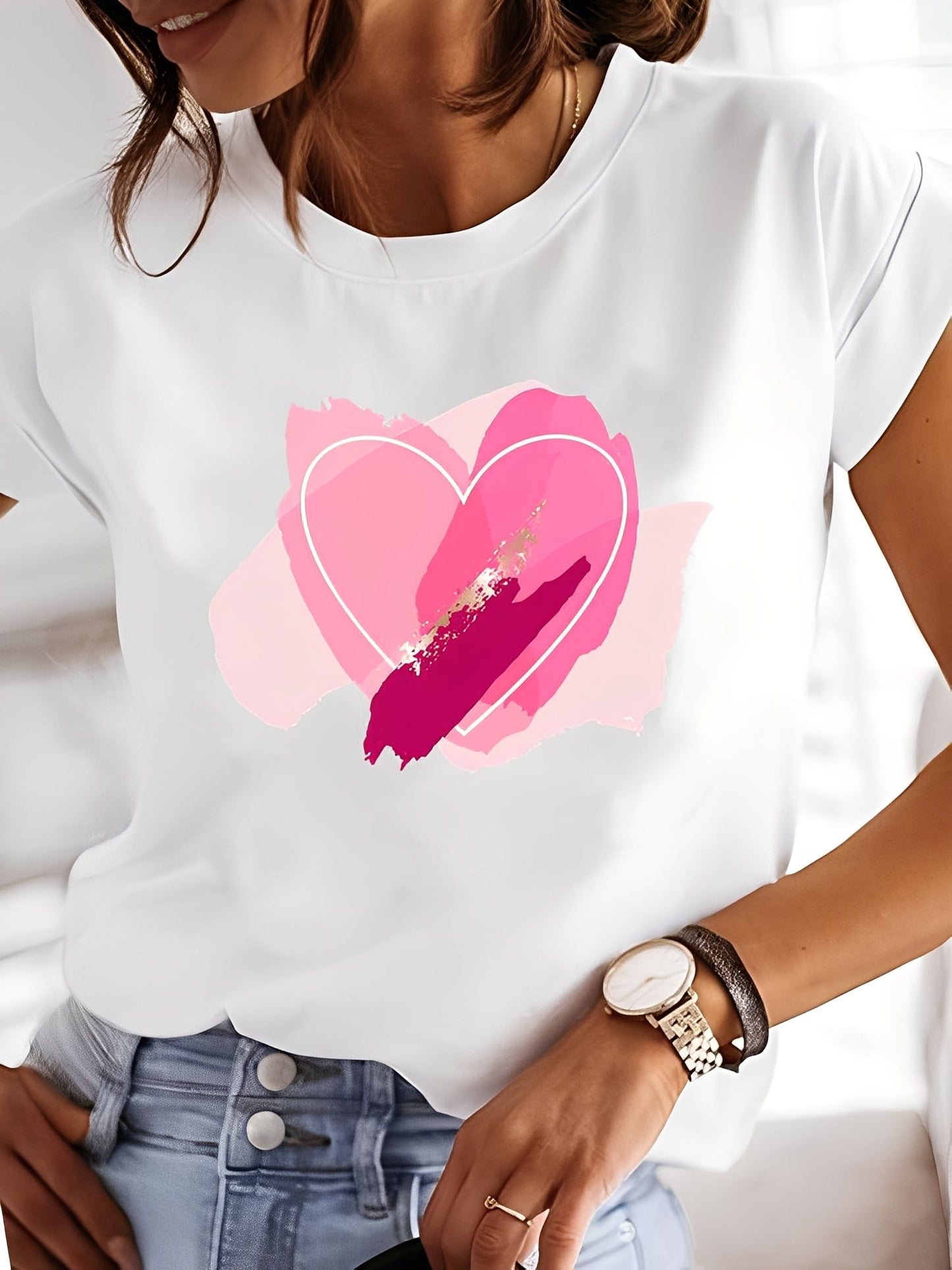 Annalise - Damen-Shirt mit Aufdrucken und kurzen Ärmeln