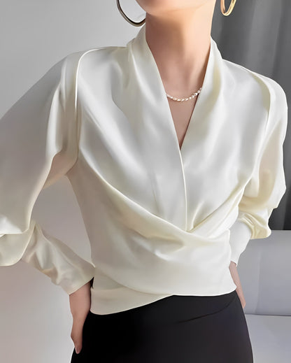 Annora - Elegante Damenbluse aus glänzendem Satin mit langen Ärmeln
