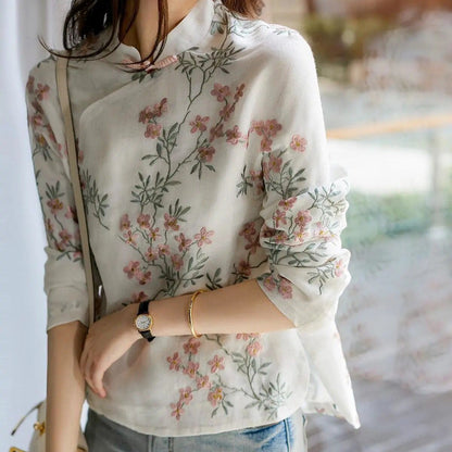 Charnette - Elegante Damenbluse aus besticktem Leinen