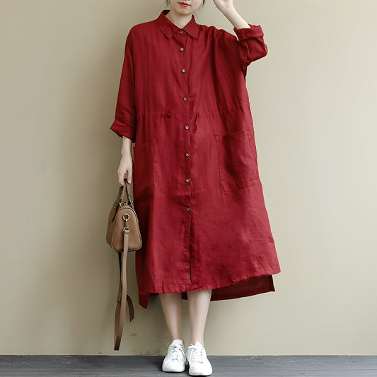 Chelsie - Damen-Maxikleid mit entspannter Passform und Knöpfen