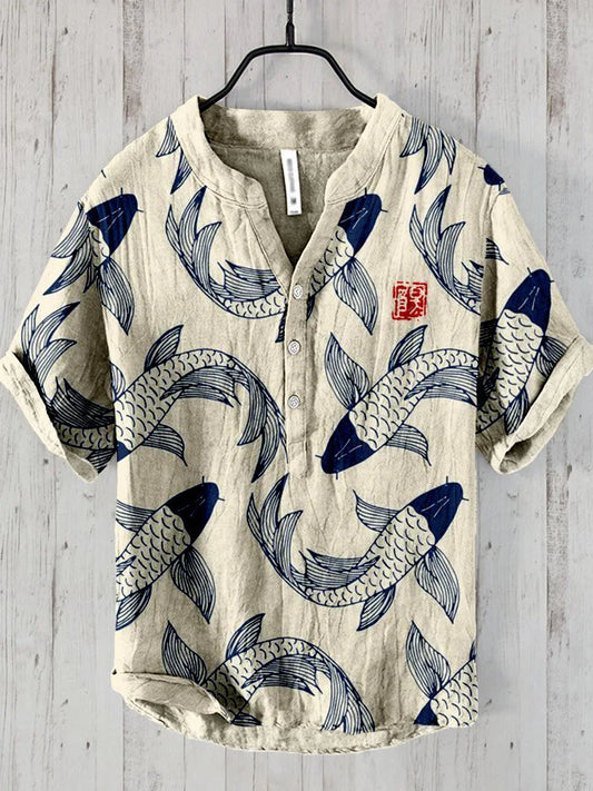 Ogie – Leinenhemd mit Retro-Fischdesign