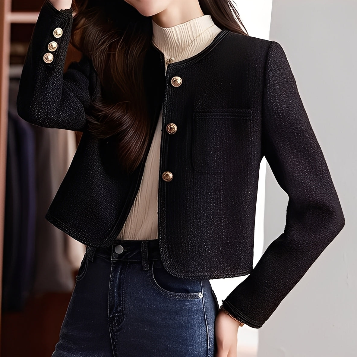 Trecia - Modische kurze Damenjacke aus Tweed