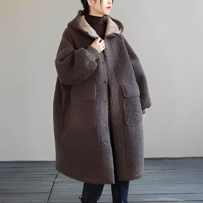 Nydia - Bequemer Damenmantel aus Wollmaterial mit Kapuze
