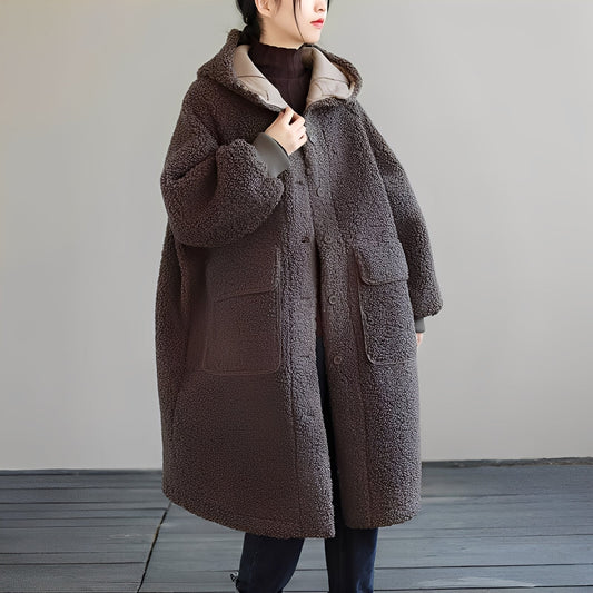 Nydia - Bequemer Damenmantel aus Wollmaterial mit Kapuze