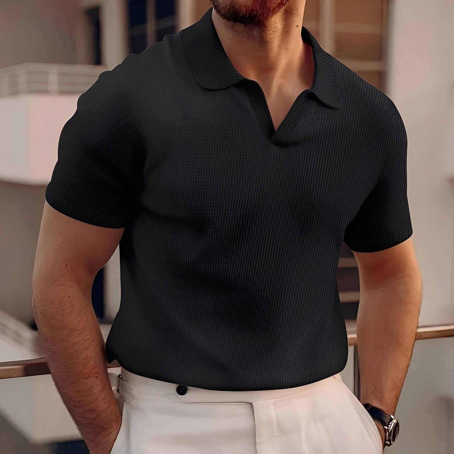 Harley - Einfaches Männer-Poloshirt mit kurzen Ärmeln und Wabenmuster