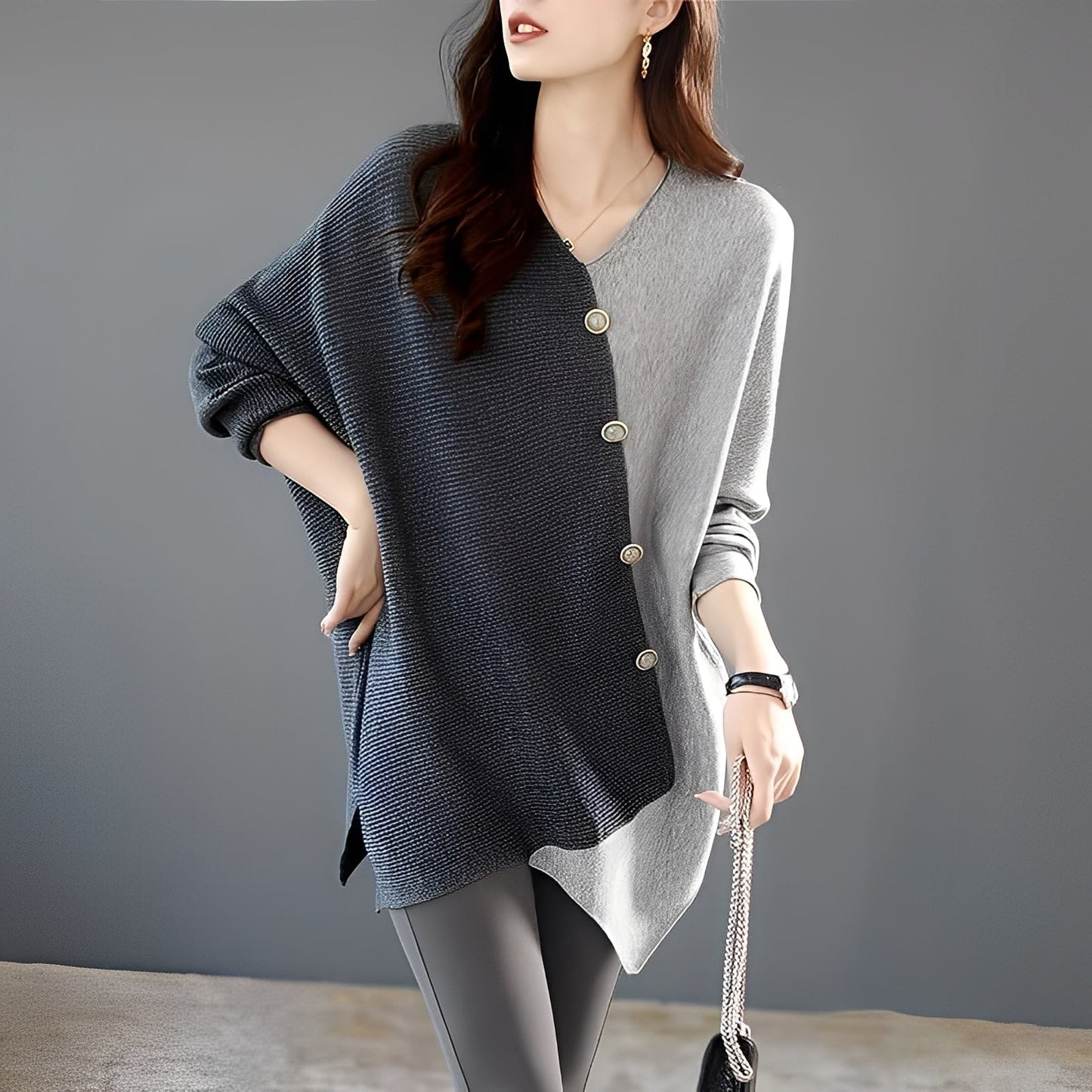 Madilynn - Bequemer Damenpullover mit Flicken-Design