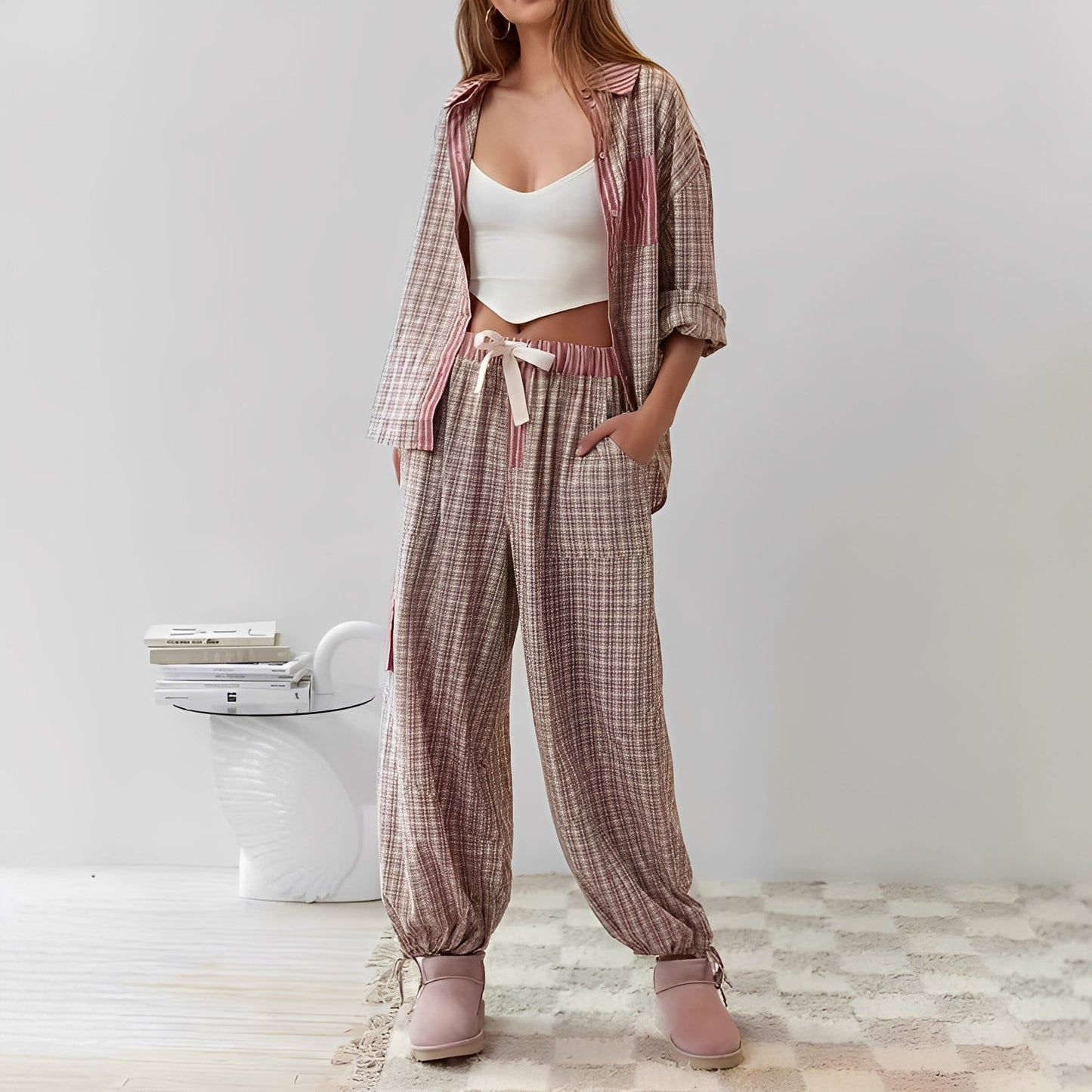 Elenora - Bequemes, lockeres Damen-Schlafanzug-Set, zweiteilig