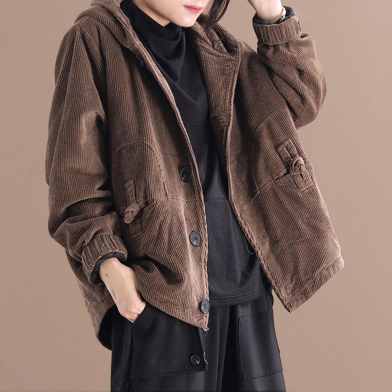 Rachel - Bequeme kurze Cordjacke für Damen mit Kapuze