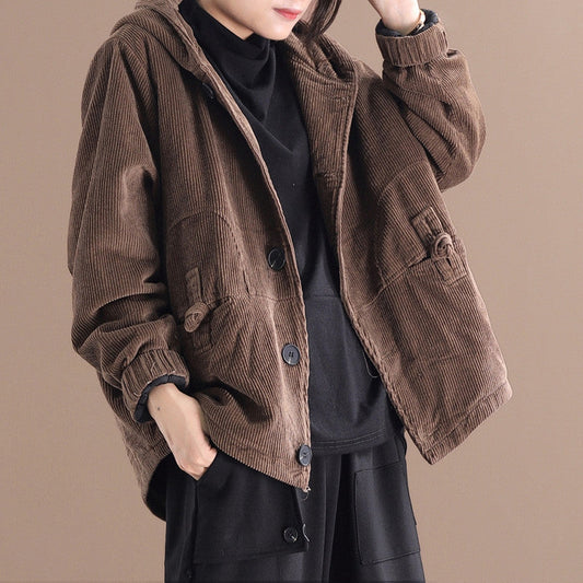 Rachel - Bequeme kurze Cordjacke für Damen mit Kapuze