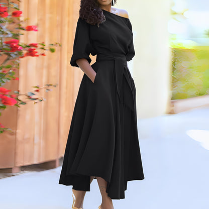 Dahlia - Elegantes Damenkleid ohne Schultern mit Gürtel