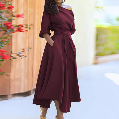 Dahlia - Elegantes Damenkleid ohne Schultern mit Gürtel