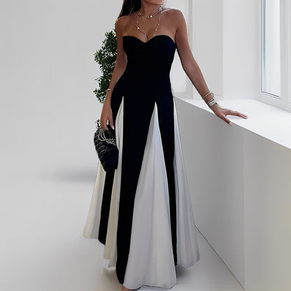 Charisse - Elegantes Frauenkleid mit Kontrast und weitem Rock