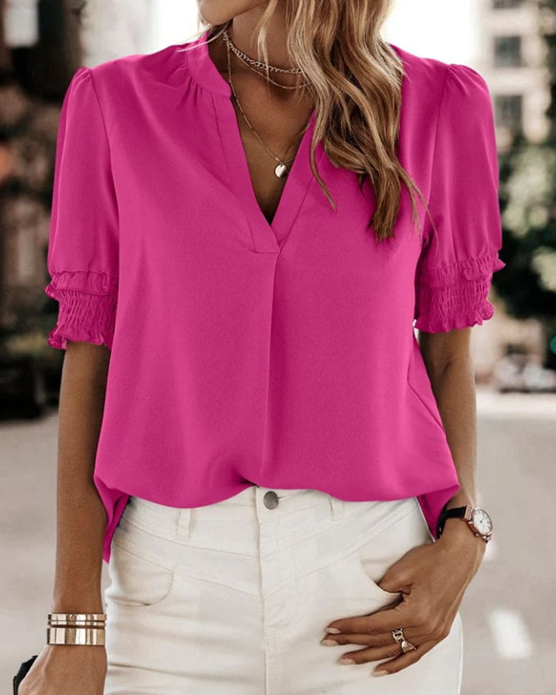 Sophia – V-Ausschnitt Bluse mit Kurzen Ärmeln