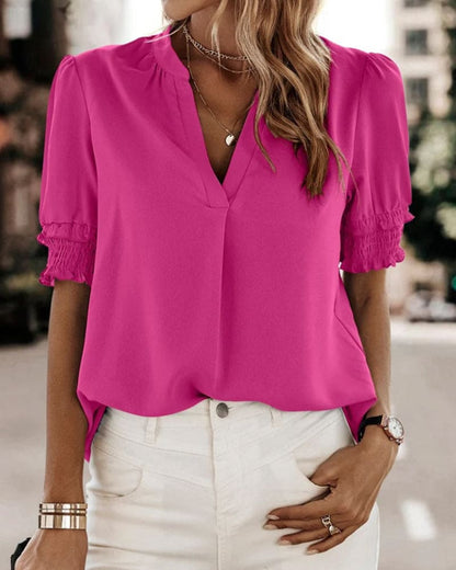 Sophia – V-Ausschnitt Bluse mit Kurzen Ärmeln