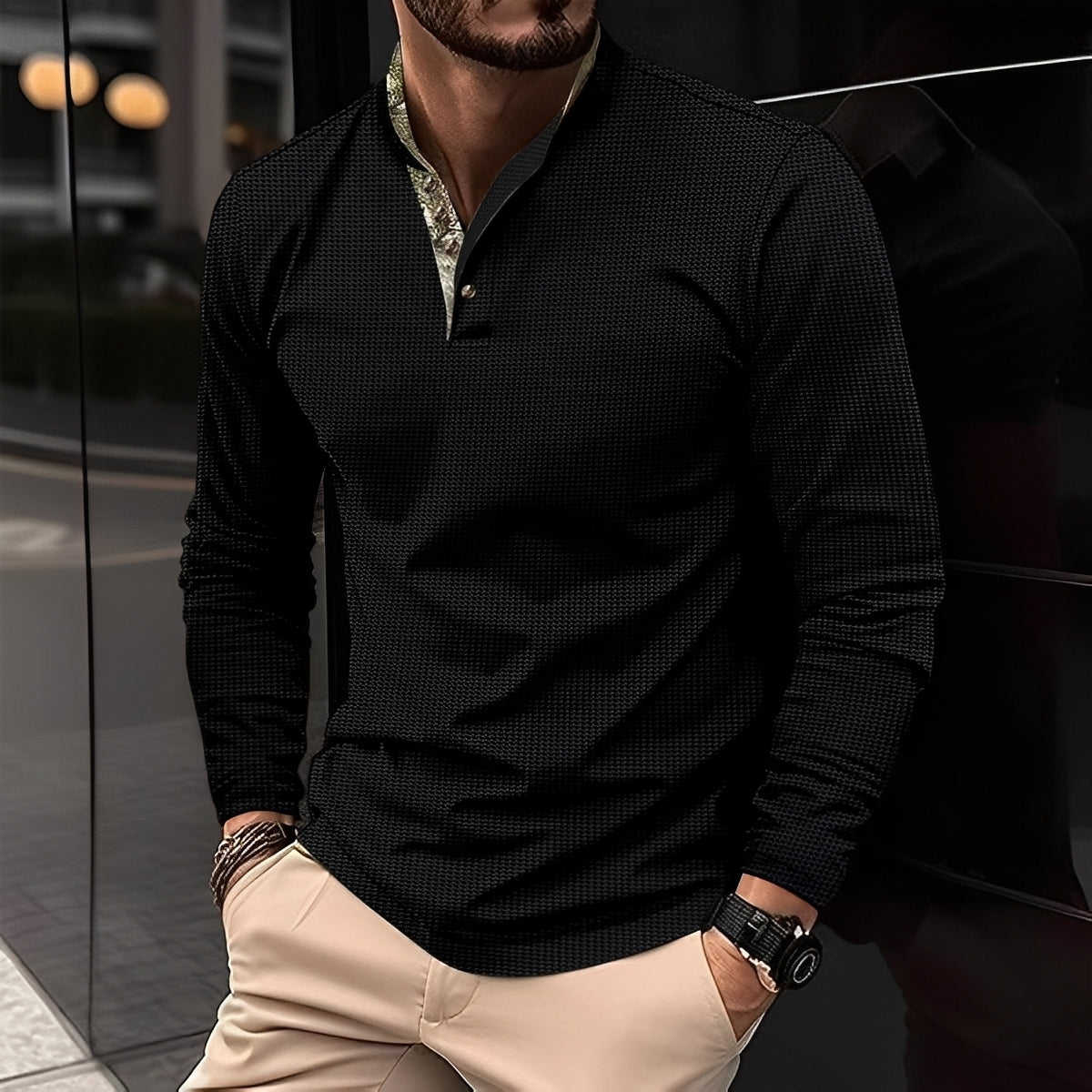 Crofton - Modisches langärmeliges Herren-Poloshirt mit Musterakzent