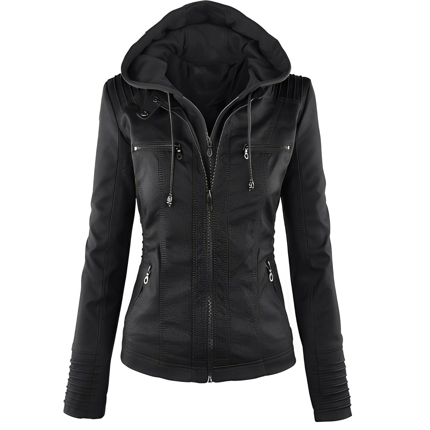 Janene - Komfortable, wasserdichte Damen-Lederjacke mit Kapuze
